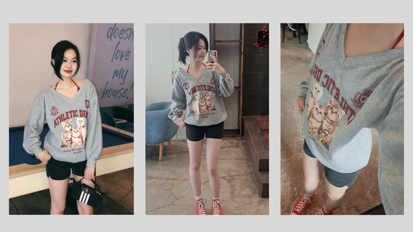 Quần Short Jean Ngắn Kết Hợp Áo Sweater phong cách streetwear nữ